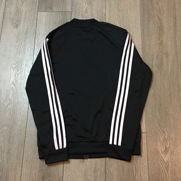 NWT Adidas Women's Track Jacket M Black Pink 3-Stripes Full Zip Logo Primegreen - Picture 2 of 8